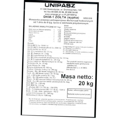 Pasza,karma dla kurcząt, piskląt 0-6 tyg. 20 kg DKM1