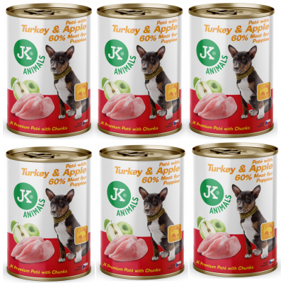 MOKRA KARMA DLA SZCZENIĄT PUSZKA 6X400G indyk z jabłkami bez gmo